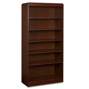 Lorell Radius Hardwood Veneer Bookcase - 36" x 12" x 72" - Wood - 6 x Shelf(ves) - Mahogany