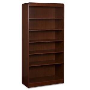 Lorell Radius Hardwood Veneer Bookcase - 36" x 12" x 84" - Wood - 7 x Shelf(ves) - Mahogany