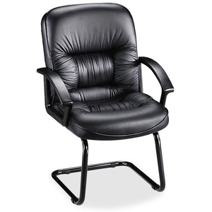 Lorell Tufted Leather Executive Guest Chair - Black Frame - Leather Black Seat