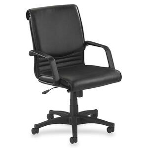 Lorell Leather Managerial Mid-Back Chair - Black Frame - Leather Black Seat