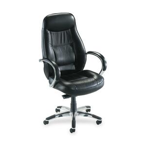 Lorell Ridgemoor Executive High-Back Swivel Chair - Aluminum Frame - Leather Black Seat