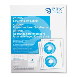 Elite Image CD/DVD Laser/Inkjet Label - Permanent - 300 / Pack - White