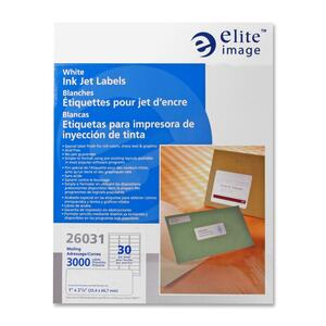 Elite Image 26031 White Mailing Inkjet Labels - 1" Width x 2.62" Length - 3000 / Pack - White