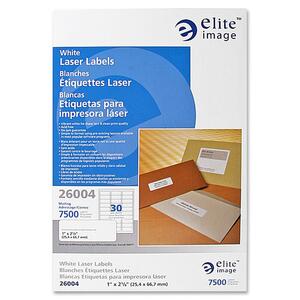 Elite Image 26004 White Mailing Laser Labels - 1" Width x 2.62" Length - Permanent - 7500 / Pack - White
