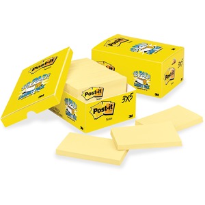 Post-it Original Canary Yellow Plain Note Pad - Self-adhesive, Removable - 3" x 5" - Canary Yellow - Paper - 18 / Pack