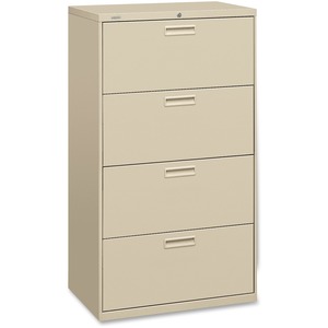 HON 500 Series 30" Wide Lateral File - 30" x 19.25" x 53" - Steel - 4 x File Drawer(s) - Legal, Letter - Interlocking, Leveling Glide - Putty