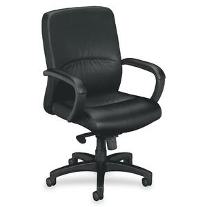 Basyx VL682 Mid-Back Chair With Padded Arms - Black Frame25" x 25" x 42" - Leather Black Seat