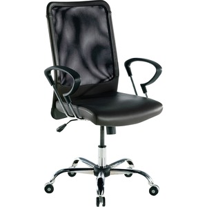 Lorell 86000 Series Executive Mesh Swivel Chair - 24.75" x 25.5" x 42.5" - Leather Black Seat