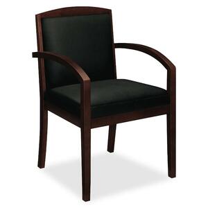 Basyx VL853 Wood Guest Chair With Upholstered Back - Hardwood Mahogany Frame - 23.37" x 23.75" x 36.37" - Plywood Black Seat