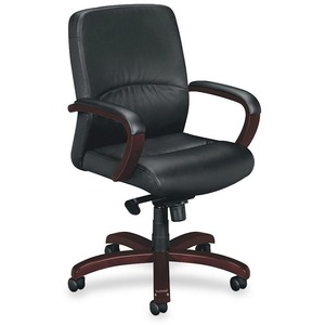 Basyx VL882 Wood Mid-back Chair With Padded Arms - 25" x 25" x 42" - Leather Black Seat