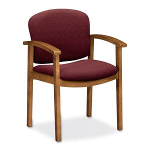 HON Invitation 2111 Single Rail Arm Chair - Wood Medium Oak Frame23.5" x 18.5" x 33" - Olefin Wild Rose Seat