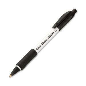 Paper Mate Grip Retractable Pen - Black Ink - Clear Barrel - 12 / Dozen