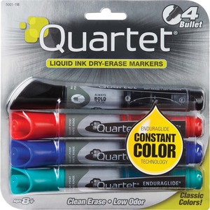 Quartet EnduraGlide Dry-Erase Marker - Bullet Marker Point Style - Red Ink, Green Ink, Black Ink, Blue Ink - 4 / Set