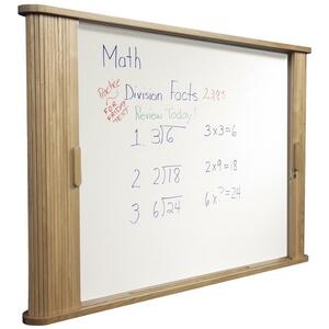 Balt Dry Erase Tambour Door Conference Cabinet - 44" x 32" - Oak Frame - Medium Oak