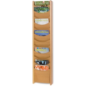 Safco 12 Pocket Wall Mount Literature Display - 48" x 3.75" x 11" - 12 Pocket(s) - Wood - Mahogany