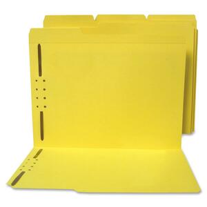 SJ Paper WaterShed & CutLess Colored File Folder - Letter - 8.5" x 11" - 1/3 Tab Cut - 2 Fastener - 2" Capacity - 50 / Box - 11pt. - Yellow