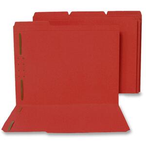 SJ Paper WaterShed & CutLess Colored File Folder - Letter - 8.5" x 11" - 1/3 Tab Cut - 2 Fastener - 2" Capacity - 50 / Box - 12.5pt. - Red