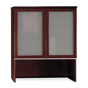 Bush Milano Bookcase Hutch with Glass Doors - 36" Width x 15.35" Depth x 43" Height - Pressboard - Harvest Cherry