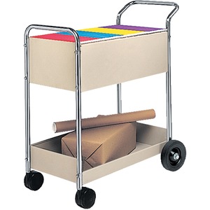 Fellowes Mail Cart - 2 Shelf - 2 x 10", 2 x 4" Caster - Steel - 16.25" x 38" x 39" - Gray, Silver, Chrome
