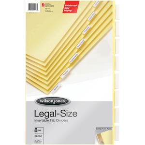 Wilson Jones Gold Line Insertable Indexes - 8 x Tab - 8.5" x 14" - 1 Set - Clear Tab