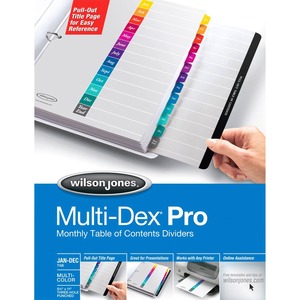 Wilson Jones Multidex Numbered Index Divider - 12 x Tab Printed Jan - Dec - 12 Tab(s)/Set - 8.5" x 11" - 1 Set - White Divider - Multicolor Tab
