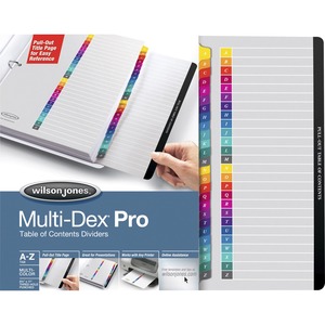 Wilson Jones Multidex A-Z Numbered Index Divider - 26 x Tab Printed A - Z - 26 Tab(s)/Set - 8.5" x 11" - 1 Set - White Divider - Multicolor Tab