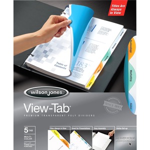 Wilson Jones View-Tab Transparent Divider - 5 x Tab - 1 Set - Clear Divider - Multicolor Tab