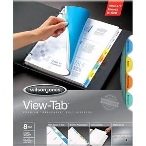 Wilson Jones View-Tab Transparent Divider - 8 x Tab - 1 Set - Clear Divider - Multicolor Tab