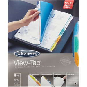 Wilson Jones View-Tab Transparent Divider - 5 x Tab - 1 Set - Clear Divider - Multicolor Tab