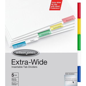 Wilson Jones Oversized Insertable Tab Indexes - 5 x Tab - 9.25" x 11" - 5 / Set