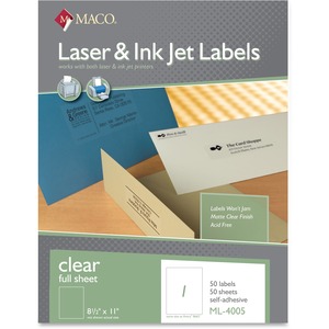 Maco All-Purpose/Address Label - 8.5" Width x 11" Length - 50 Label - Clear