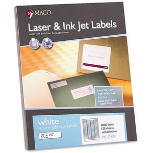 Maco Return Address Label - 0.5" Width x 1.75" Length - 8000 Label - White