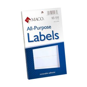 Maco Self Adhesive Removable Label - 3" Width x 1" Length - 250 / Pack - White