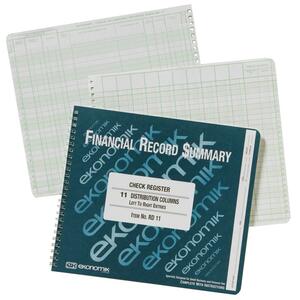Ekonomik Check Register - 8.75" x 10" Sheet Size - White - 1Each
