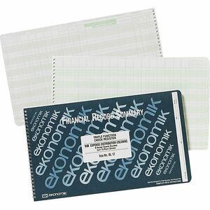 Ekonomik Wirebound Check Register - 40 Sheet(s) - Wire Bound - 8.75" x 14.75" Sheet Size - White