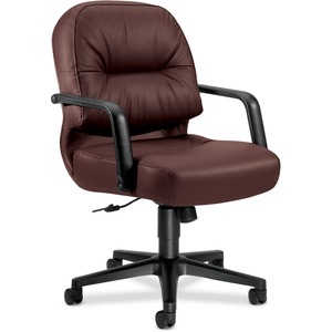 HON Pillow-Soft 2092 Mid-Back Chair - Black Frame26" x 29" x 42" - Leather Burgundy, Foam Seat