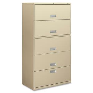 HON 600 Series 36" Lateral File - 36" x 19.25" x 67" - Steel, Aluminum - 5 x Shelf(ves) - 5 x File Drawer(s) - Legal, Letter - Security Lock, Leveling Glide - Putty