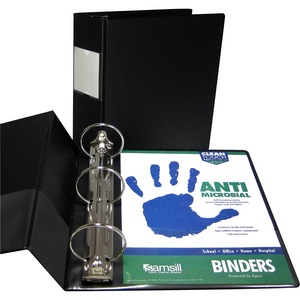 Samsill Antimicrobial Locking Round Ring Binder - Letter - 8.5" x 11" - 480 Sheet x 3" Capacity - 1 Each - Black