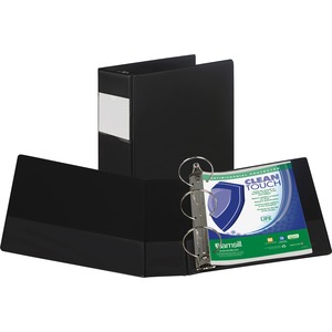 Samsill Antimicrobial Locking Round Ring Binder - Letter - 8.5" x 11" - 4" Capacity - 1 Each - Black