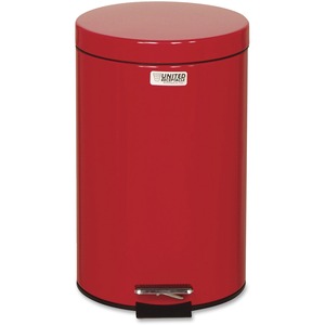 United Receptacle Medi-Can Steel Step Trash Can - 13.24L Capacity - Round - 10" Opening Diameter - 15.75" Height - Steel - Red