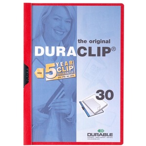 Durable DURACLIP Report Cover - Letter - 8.5" x 11" - 30 Sheet Capacity - 1 Each - Red, Clear