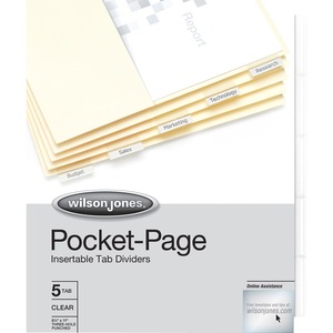 Wilson Jones 5-Tab Pocket Indexes - 5 x Tab - 8.5" x 11" - 1 Set - Manila Divider - Clear Tab
