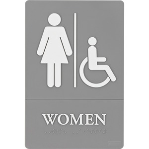 Quartet ADA Women Access Sign - "Women" Preprinted - Plastic - Gray