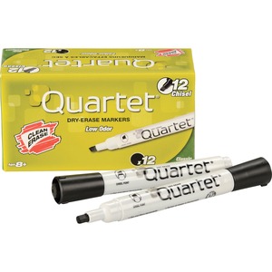 Quartet Low Odor Dry Erase Markers - Marker Point Style: Chisel - Ink Color: Black - Barrel Color: White - 12 / Dozen