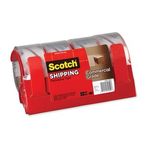 Scotch Packaging Tape with Reusable Dispenser - 1.88" Width x 164ft Length - 3" Core - Rubber Resin - Dispenser Included - 4 Pack - Clear