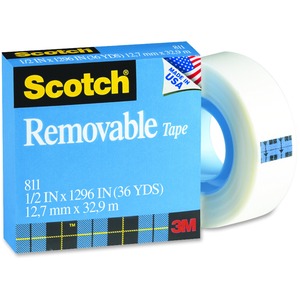Scotch Paper Tape - 0.5" Width x 1296" Length - 1" Core - Removable, Writable Surface, Repositionable - 1 Roll - Clear