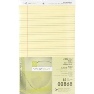 Nature Saver Recycled Legal Ruled Pad - 50 Sheet(s) - 15lb - Legal Ruled - Legal 8.5" x 14" - 1 Dozen - Canary