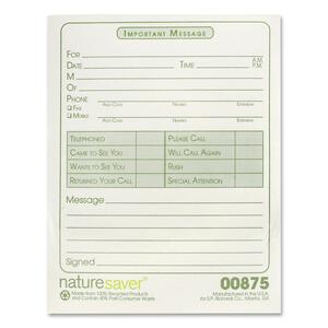 Nature Saver Recycled "While You Were Out" Message Pad - Gummed - 5.5" x 4.25" Sheet Size - White - 12 / Pack