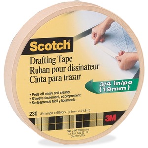 3M Scotch Drafting Tape - 0.75" Width x 60yd Length - 3" Core - 1 Roll - Cream