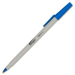 Integra Ballpoint Stick Pen - Blue Ink - Light Gray Barrel - 12 / Dozen